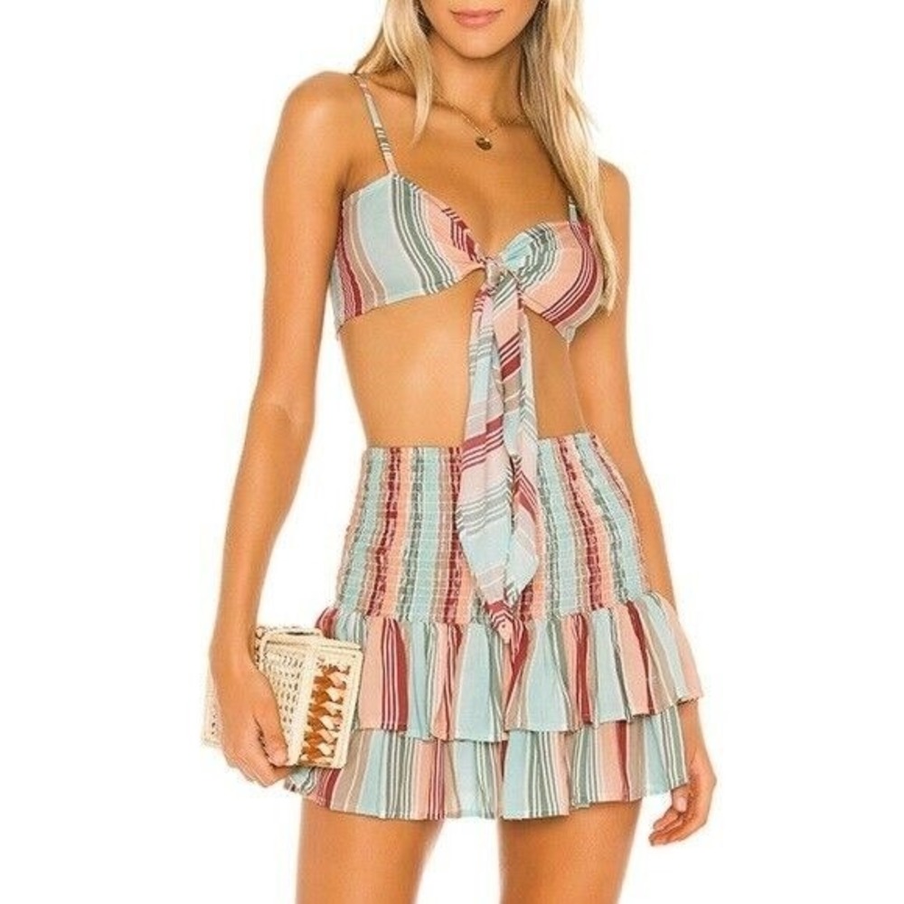 NWT Pilyq PQ M/L Adventure Stripe Smocked Mini Skirt 113269